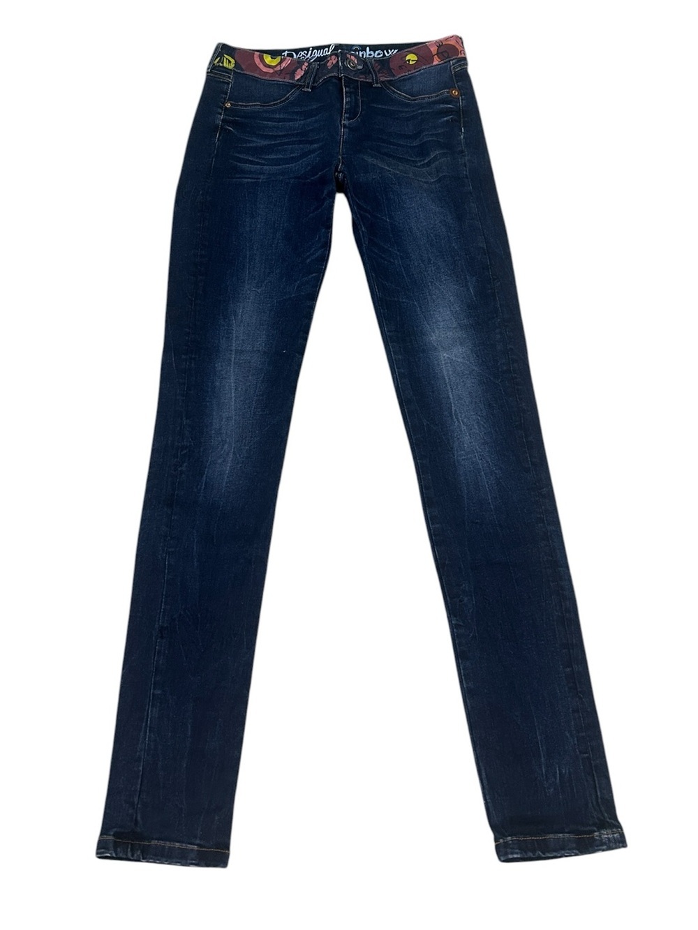Desigual rainbow Straight Leg denim Jeans Dark wash Multicolor Waistband size 30